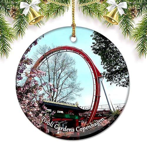 Dinamarca Tivoli Gardens Copenhagen Adornos de Navidad para árbol colgante de cerámica de doble cara Decoración de Navidad Regalos de porcelana