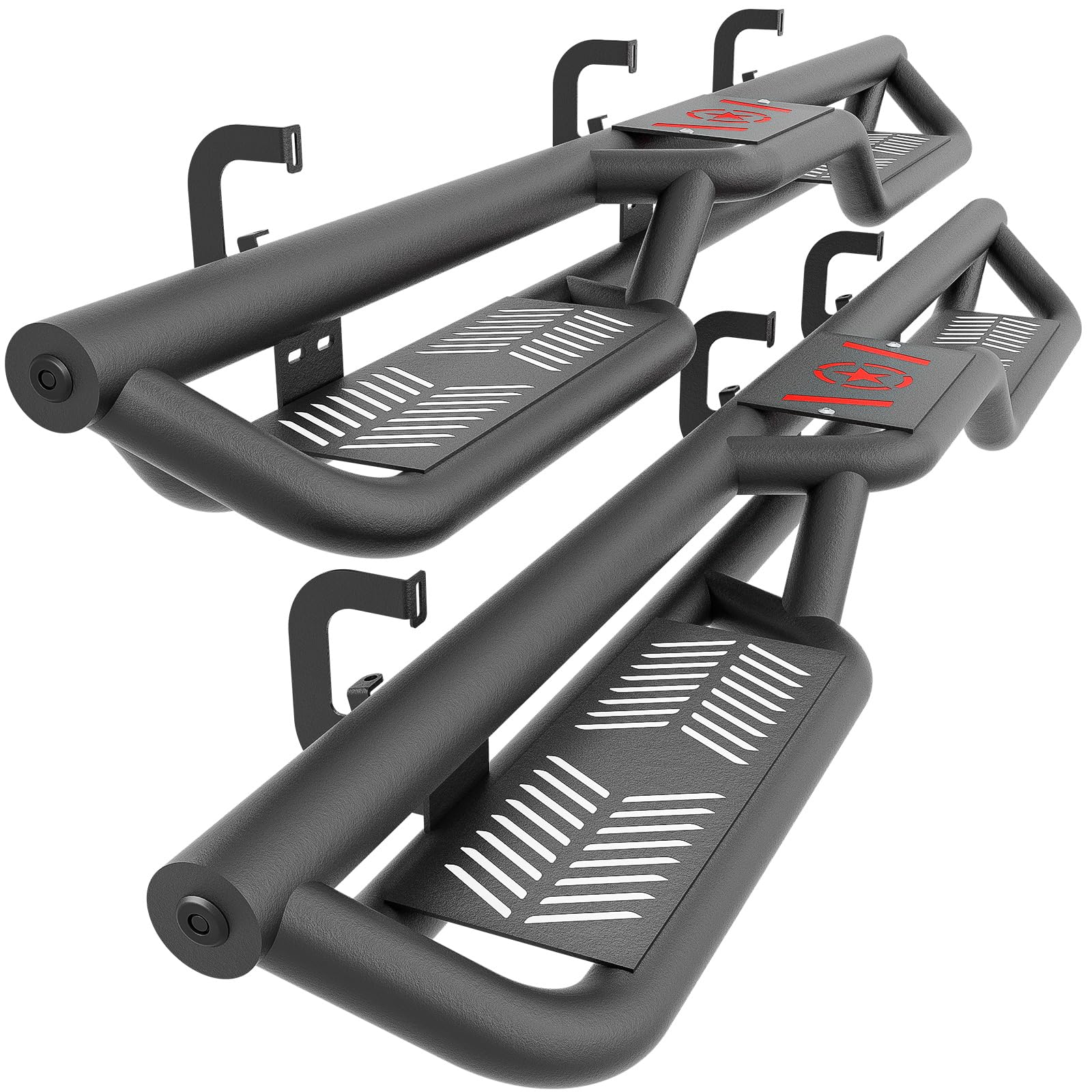 Double Cab Two Stairs Design Running Boards Compatible with 2007-2018 Chevy Silverado & GMC Sierra 1500, 2007-2019 Chevrolet Silverado & GMC Sierra 2500 3500 HD Extended Cab, Side Step Nerf Bar