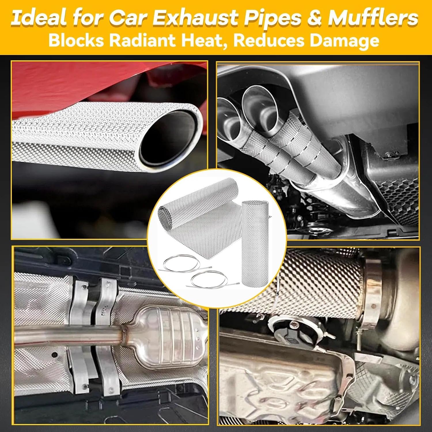 Exhaust Heat Shield Automotive, 0.02" Thick Aluminum Embossed Heat Shield, Exhaust Heat Wrap with 20 Cable Metal Ties for Heat Barrier, Muffler Exhaust Wrap for Car Pipes(15.75in*39.37in)