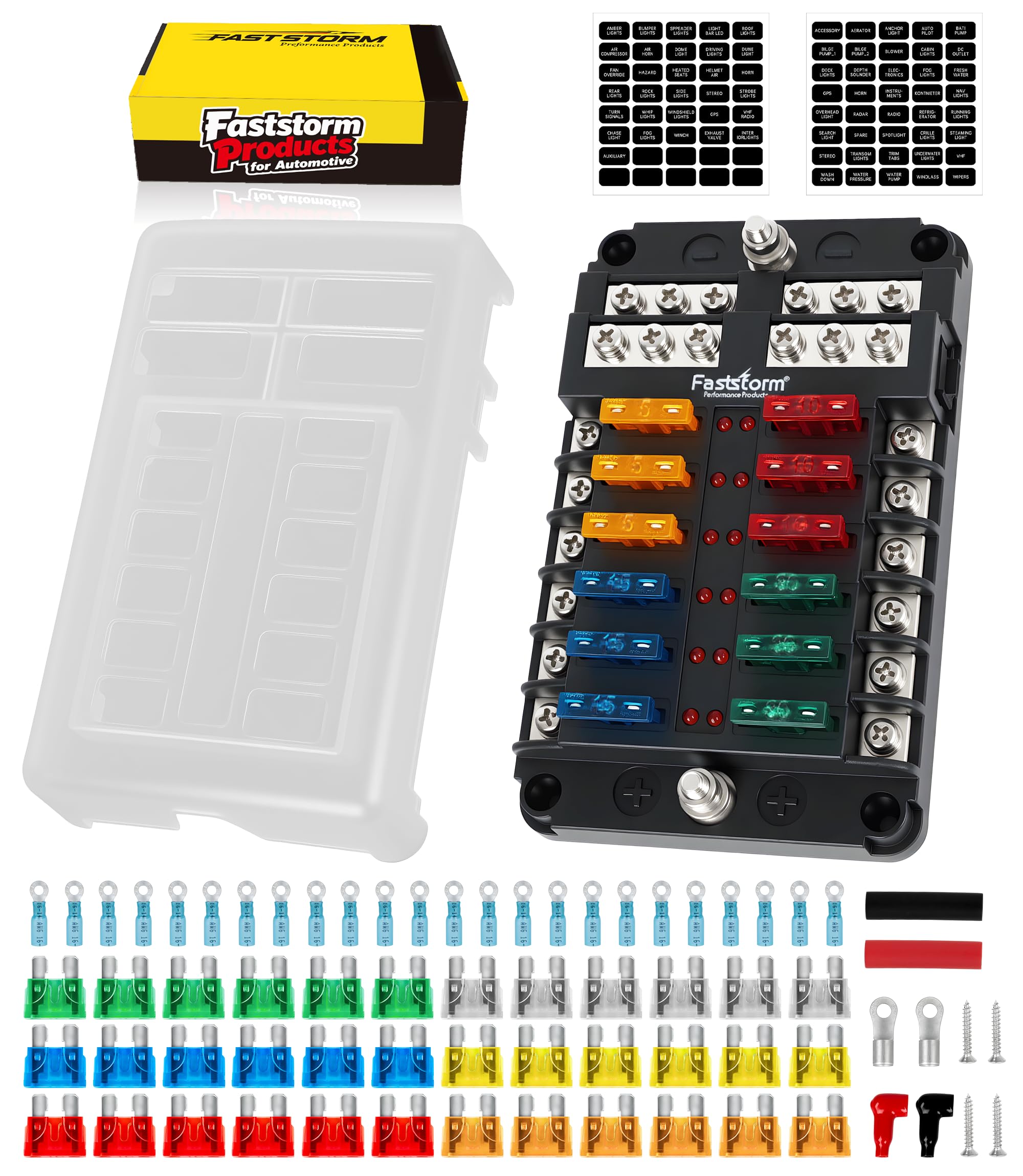 12 Way Fuse Block Fuse Blocks 12 Volt Automotive with LED Indicator Water Resistant Marine Fuse Panel Fuse