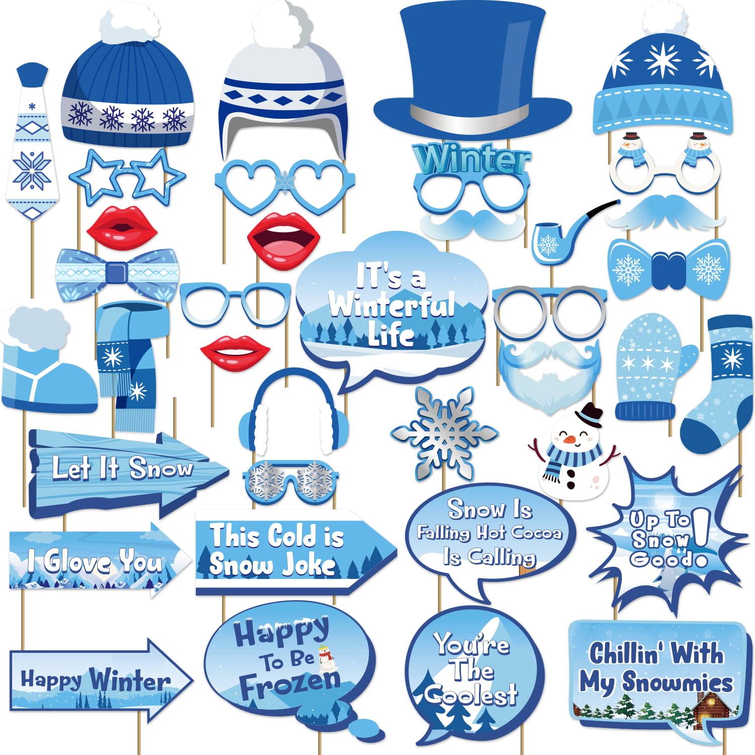 Biswiter Winter Photo Booth Props - 38 Pcs Winter Wonderland Props, Decorations & Party Favors