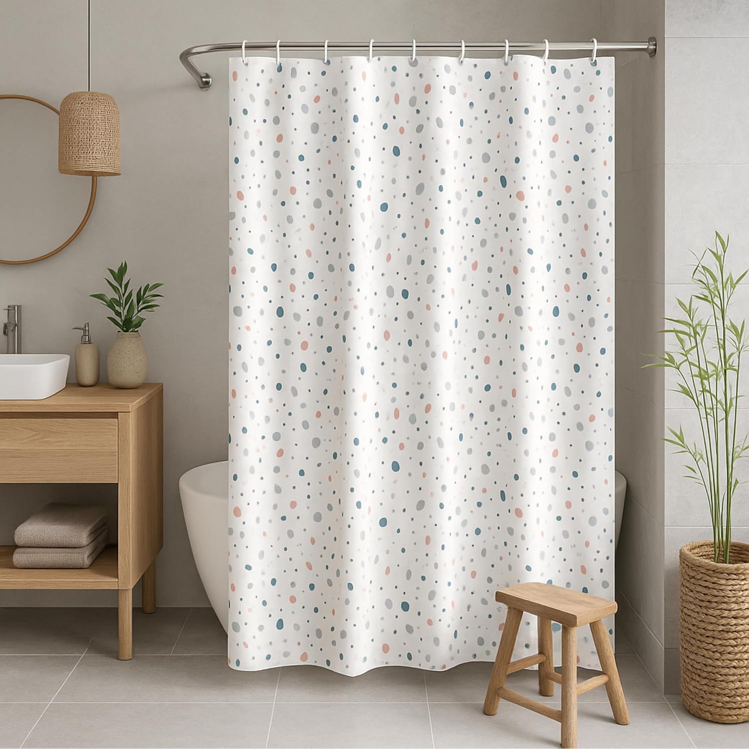 Waterproof Shower Curtain 72x72 – Fabric Bathroom Curtain with Weighted Hem & Rustproof Grommets – Washable Speckled Design with 12 Hooks – Decorative Polyester Shower Curtain for Bathroom