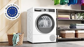 Bosch Series 6 WQG235D00 Heat Pump Dryer for 8 kg of Laundry A+++ 176 kWh/Year AutoDry Anti Vibration Design Sensitive Drying System Environmentally Friendly Coolant White [Energy Class C]
