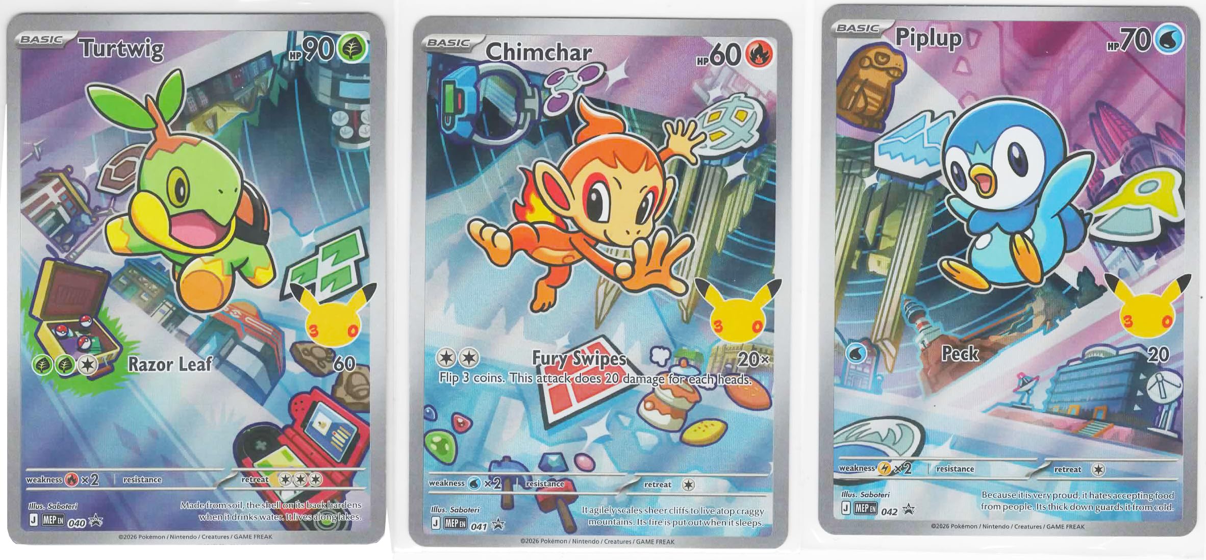 First Partner Illustration Collection - Turtwig Chimchar Piplup - MEP 040 041 042 - Lot