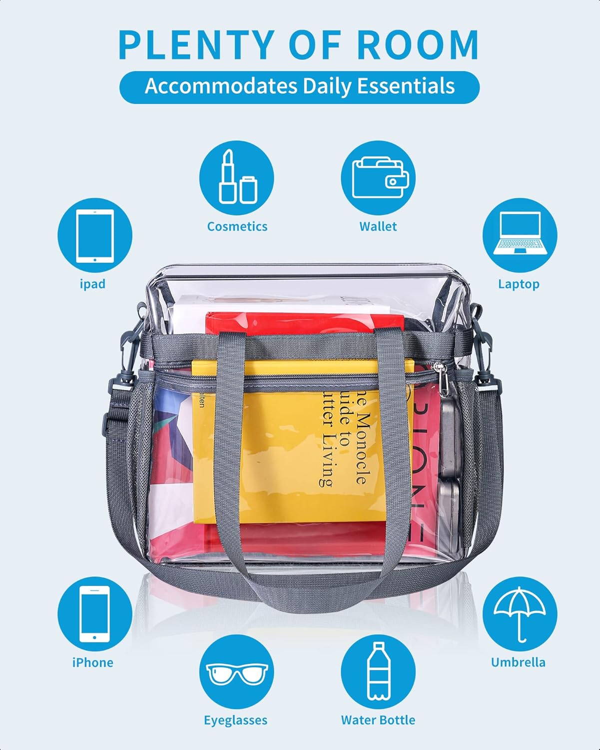 Paxiland Clear Bag for Stadium Events 12x6x12 inches, Clear Tote Bag with Reinforced Strap, Clear HandBag for Sports Concert - Image 3