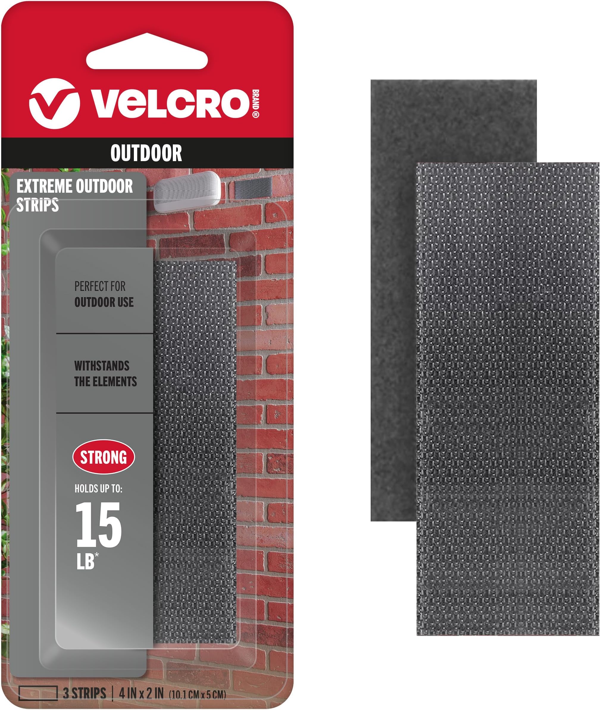 VELCRO Brand Extreme Outdoor Strips, Titanium, 4in x 2in, 3 Sets