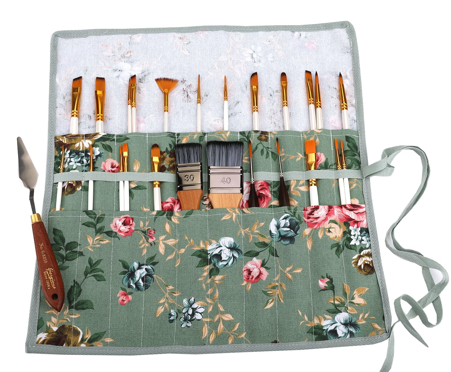 Abaría Juego de Pinceles para Pintar, 10 Unidad Pinceles Pintura con Lona Estuche para Acrilica, Acuarela, Gouache, Óleo, Nylon Cepillo para Niños y Adults