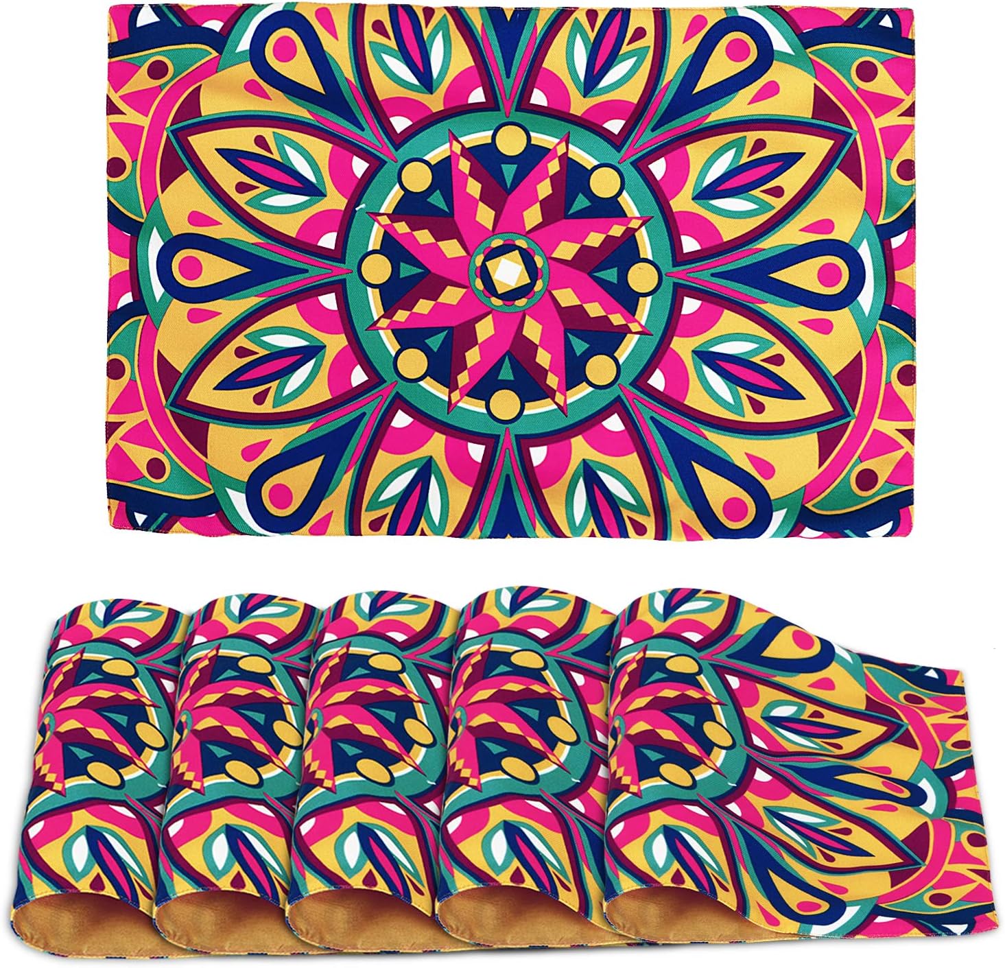 HomeStorie Poly Canvas HD Digital Printed Placemats for Dining Table Set of 6 Tablemats, 12x17 Inches - Mandala (IN105)