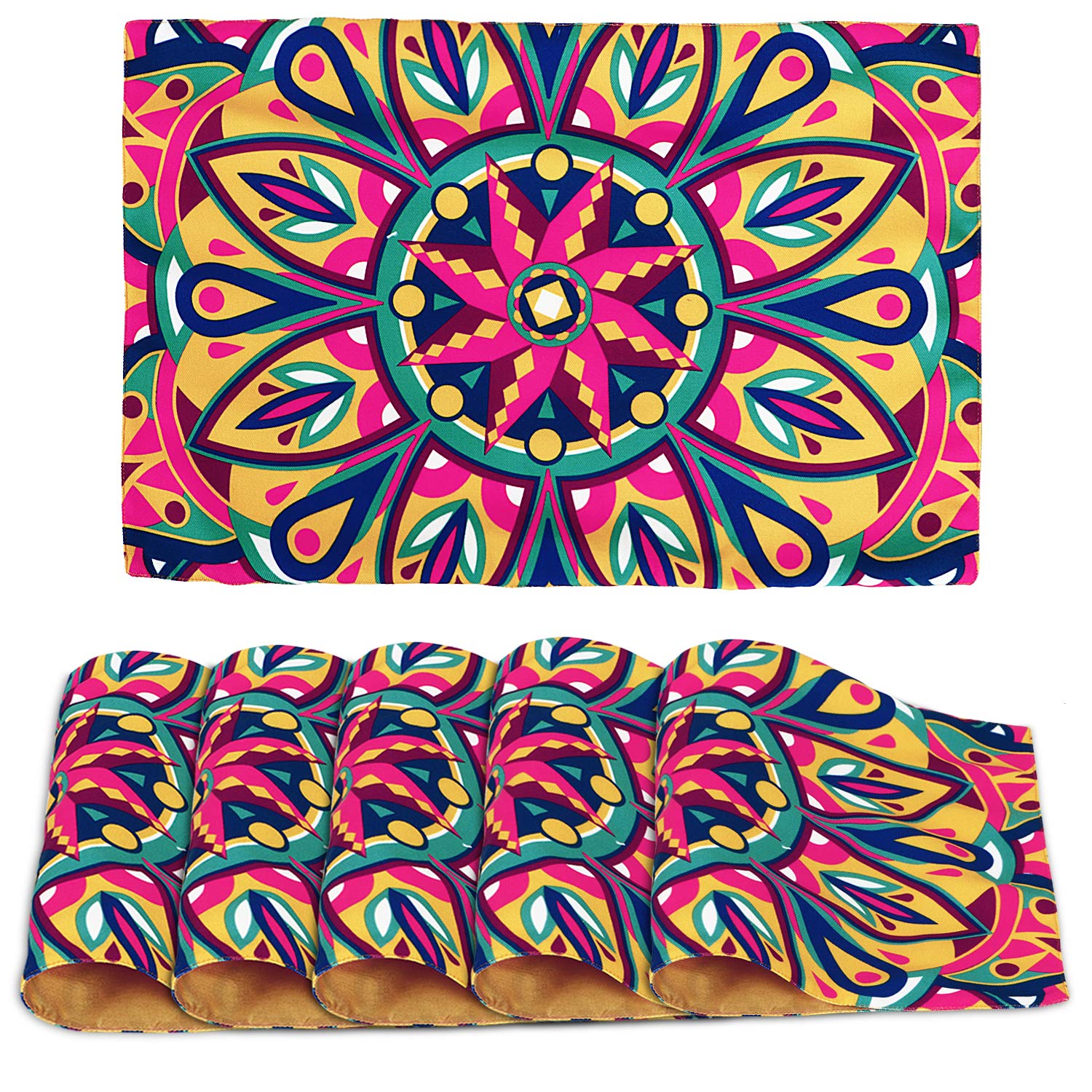 HomeStorie Poly Canvas HD Digital Printed Placemats for Dining Table Set of 6 Tablemats, 12x17 Inches - Mandala (IN105)