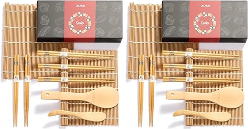 Vista 10 de Juego de elementos de bambú para hacer sushi Esterillas para enrollar carbonizadas, para repeler el moho. Incluye 2 esterillas para enrollar, 5