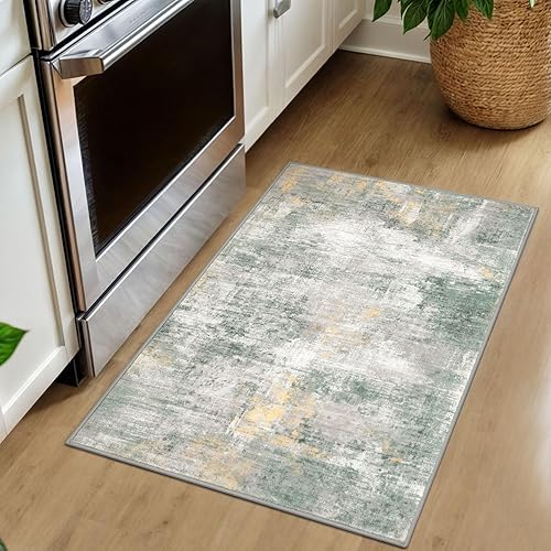 Miniatura 66 de IOHOUZE Alfombra pequeña abstracta de 2 x 3 pies, alfombra de entrada lavable para entrada interior, alfombras con respaldo de goma, alfombra gris
