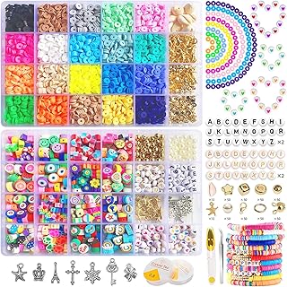 خرز صلصال لصنع الأساور، مجموعة من 5951 قطعة، خرز لصنع الأساور، خرز صلصال بوليمر دائري مسطح لصنع المجوهرات، مجموعة صنع الأساور والسلاسل والمجوهرات بنفسك للأطفال والبالغين