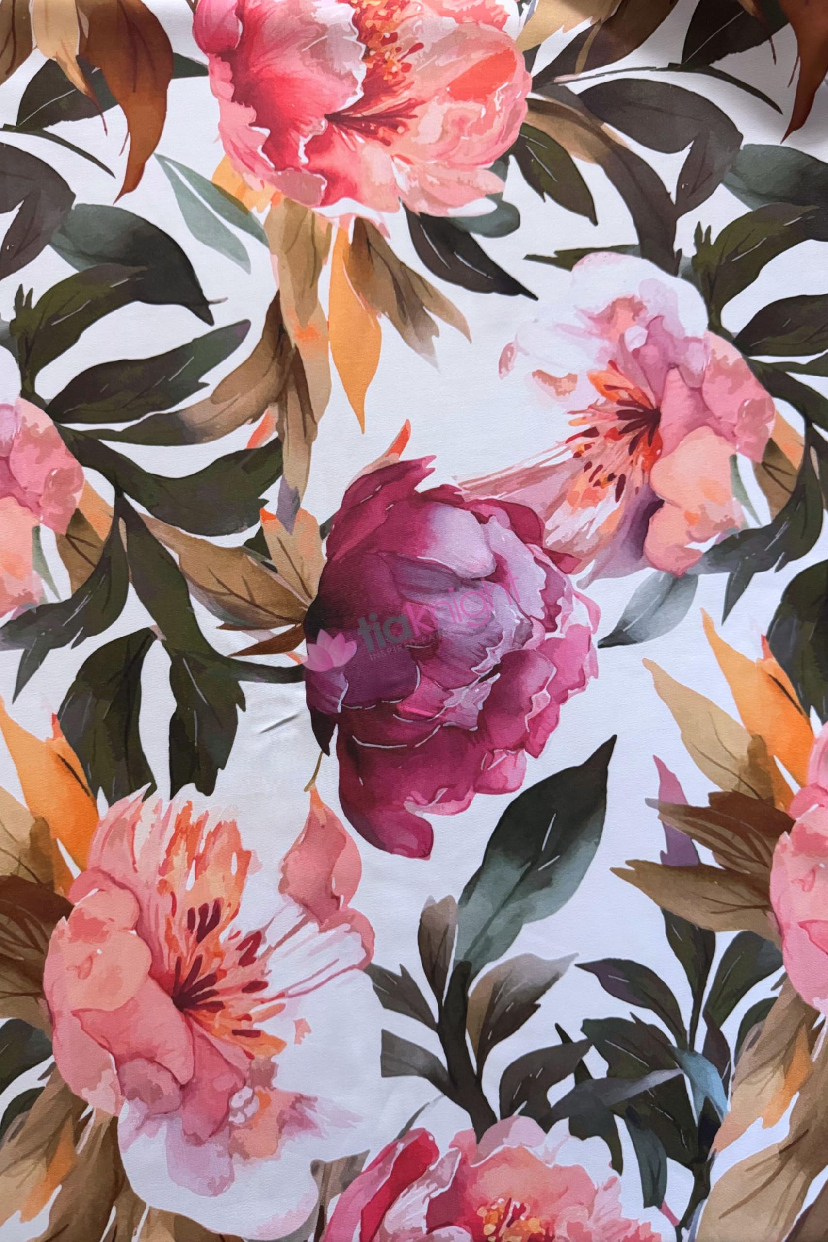 Premium Quality Printed Matte Nylon Lycra | 4 Way Stretch Swim Wear, Dance Leotard, Leggings Material | 50+ Colours/Prints in Stock | Sold By The Metre | Tia Knight (Blush Blossoms)