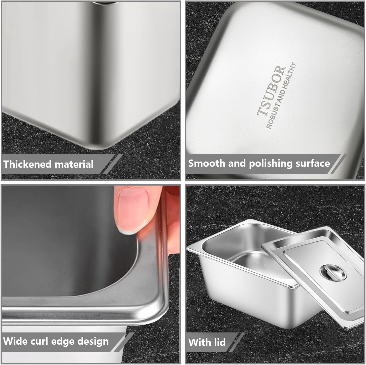 6 Set Stainless Steel Hotel Pans 1/3 Size 6 Inch Deep With Lids, Anti-Jam Chafing Steam Table Pans, Catering Food Storage Metal Pan