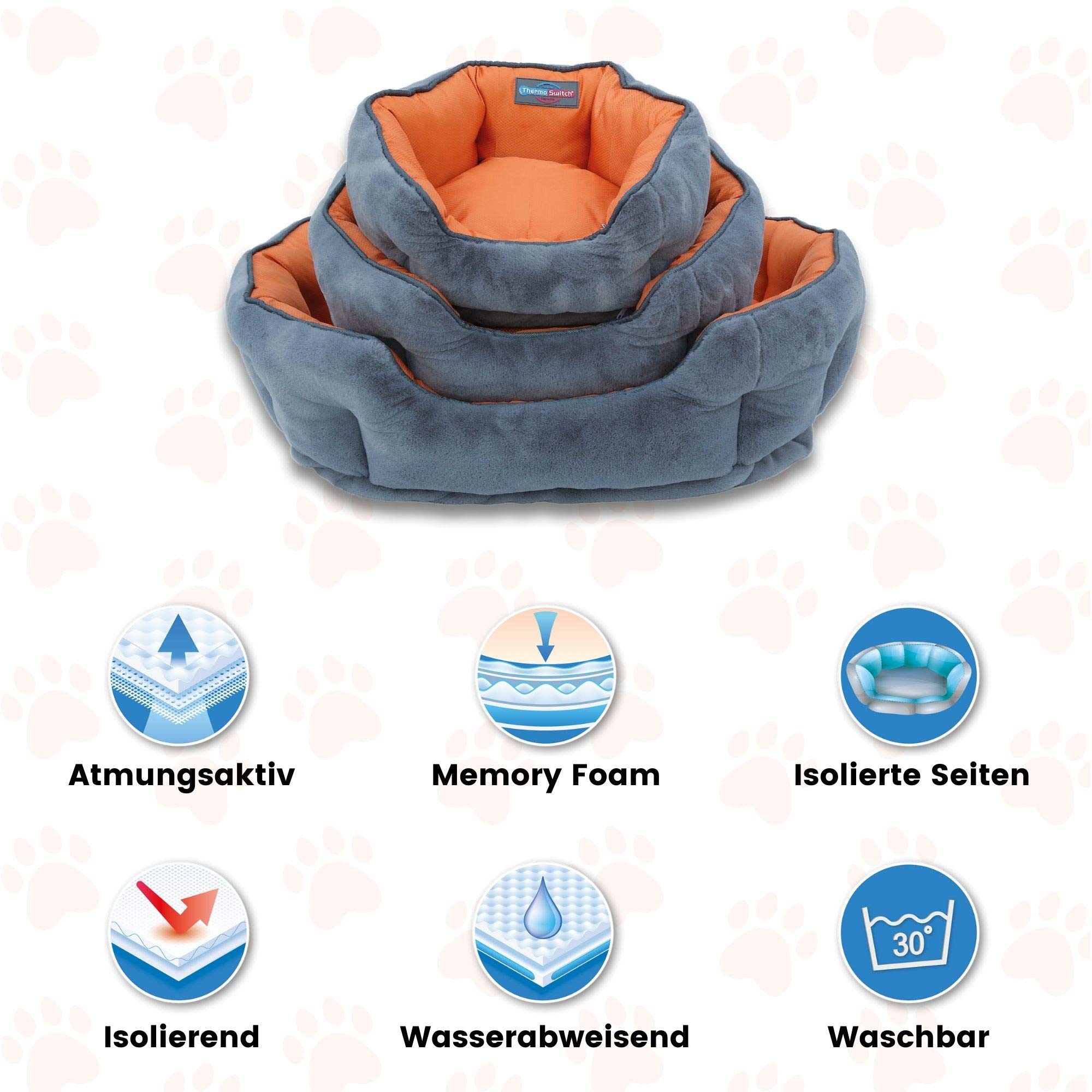 ThermoSwitch Santorini Hundebett Hundekissen Hundekorb Hundematte  Hundematratze wrmend khlend Winter Sommer (M - 60 x 50 x 20 cm,  orange/grau) : Amazon.de: Haustier