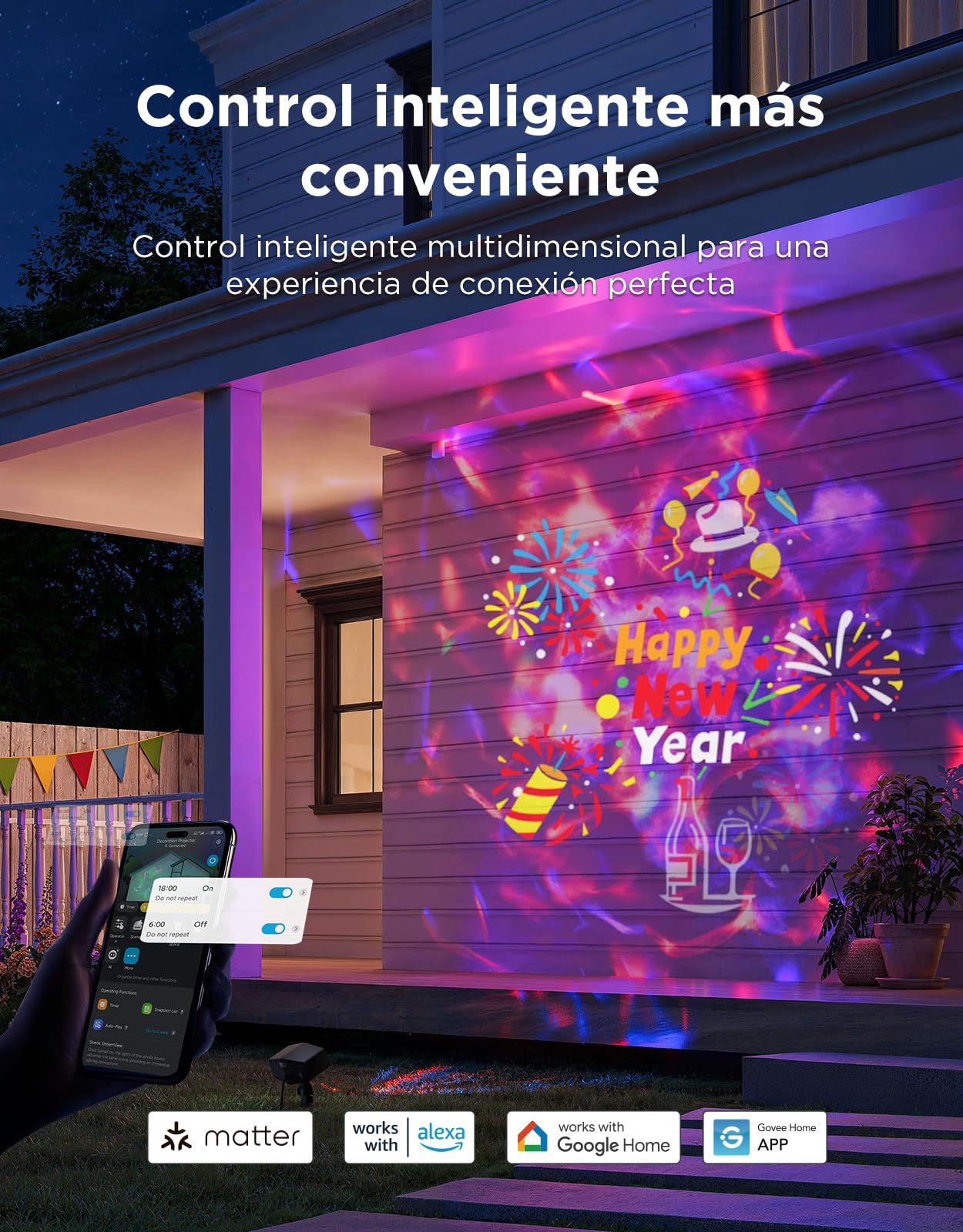 Govee Proyector de Copos de Nieve para Exteriores, con Efecto de Onda de Agua Móvil, Luces de Jardín Impermeables, 58 Modos de Escena y 20 Imágenes Proyectadas, con Alexa, Matter y Asistente de Google
