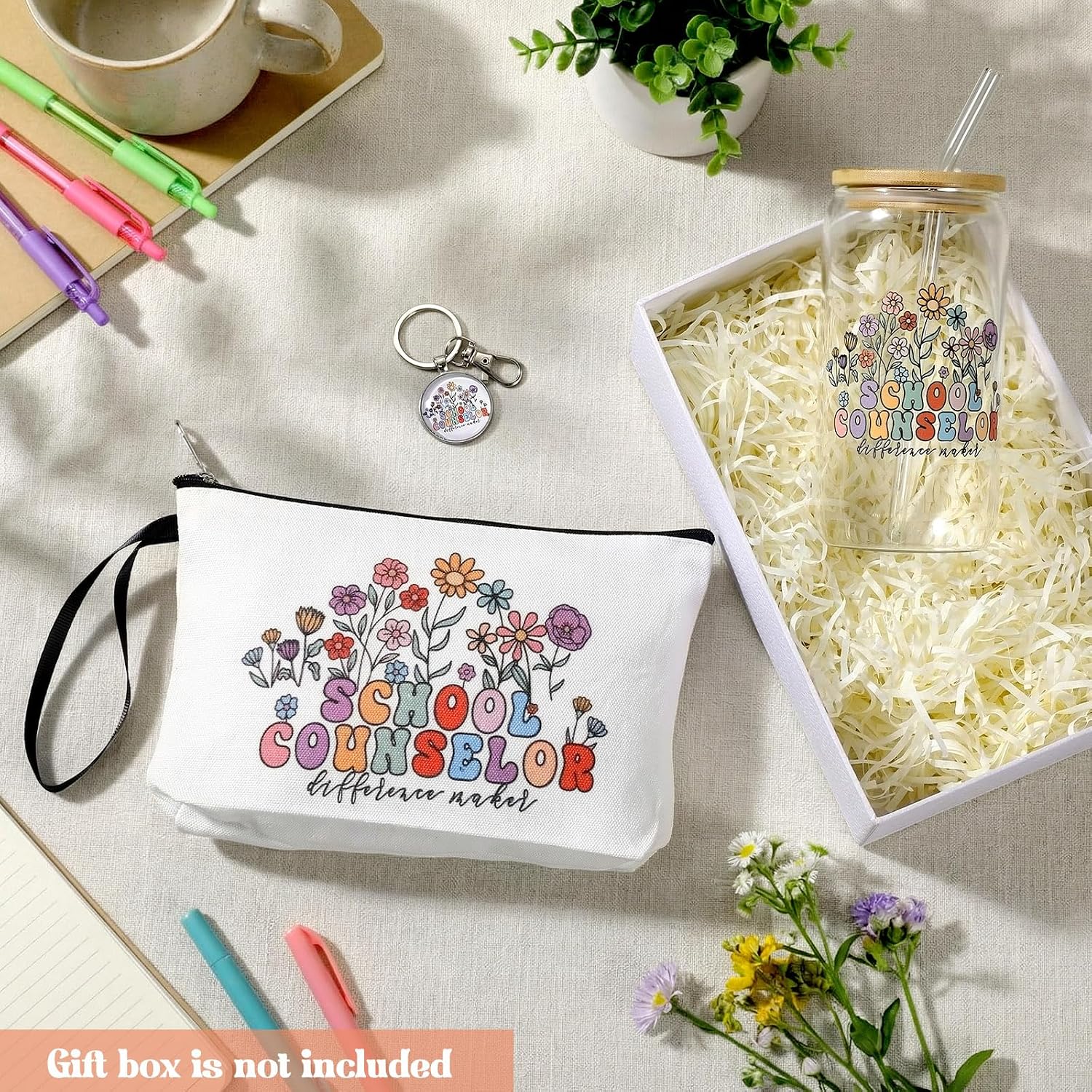 Kacctyen School Counselor Gift for Women School Counselor Makeup Bag with Keychain 17 oz Glass Cup with Lid and Straw Appreciation Gifts image 4