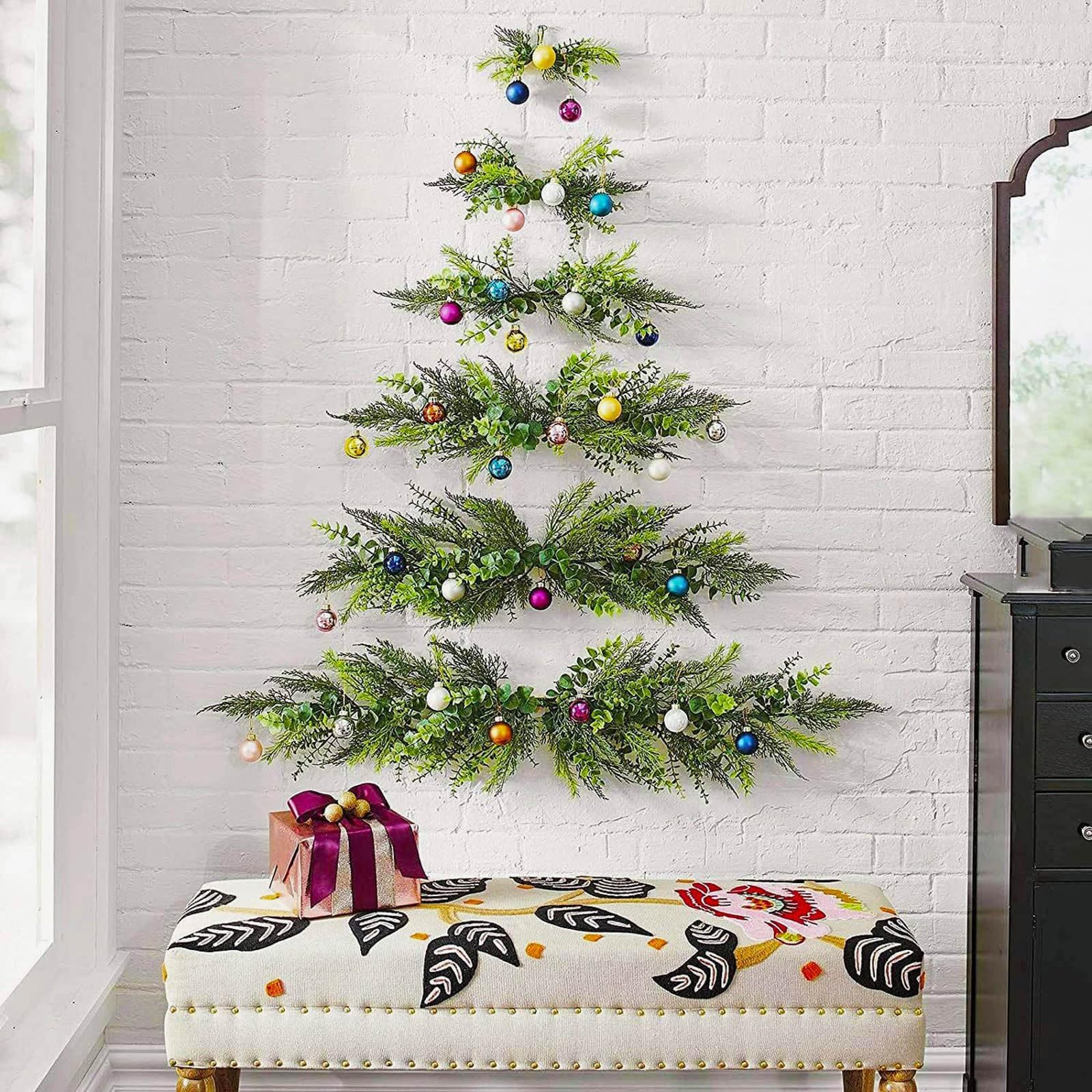 Mini Christmas Trees - 2022 Wall Mounted Christmas Trees Pendant Home Hanging ,Hanging Bells Decoration Save Space, with Christmas Balls