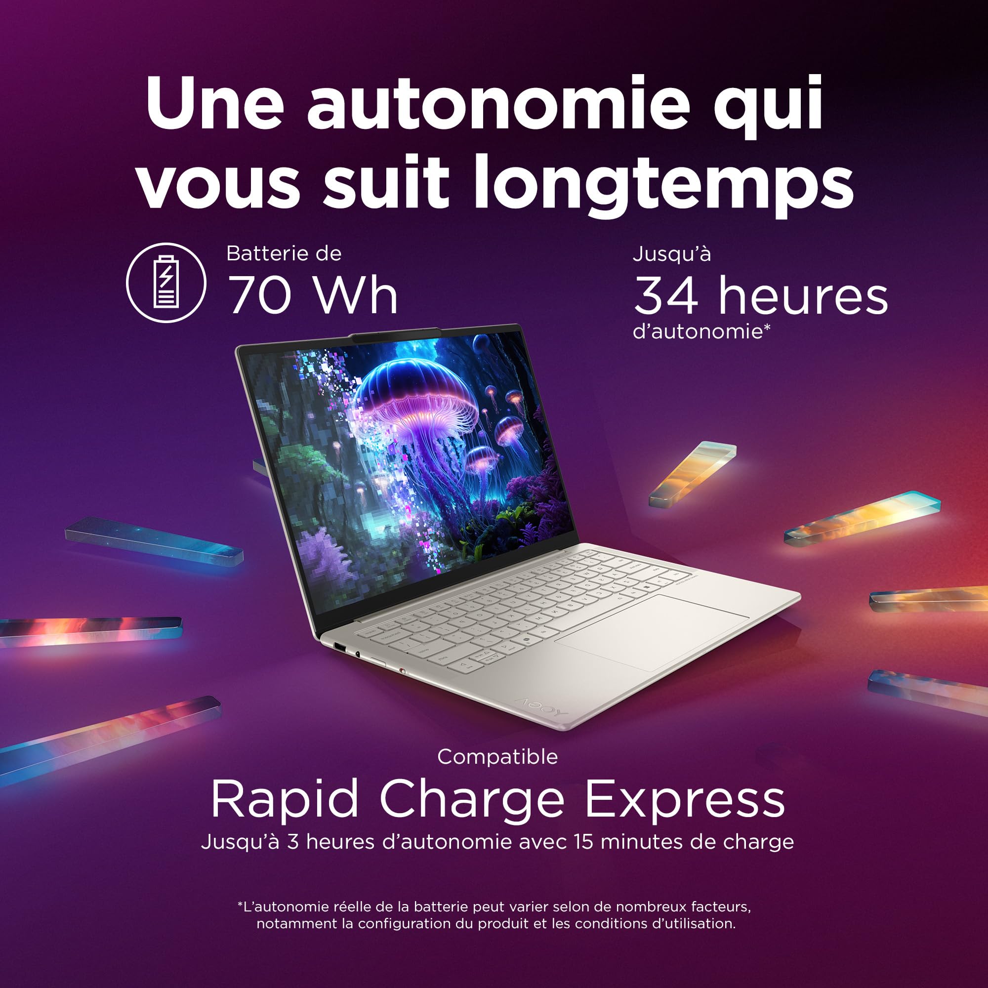 Lenovo Yoga Slim 7 14ILL10 - Ordinateur Portable Copilot + 14'' OLED 60Hz (Intel Core Ultra 7 256V, RAM 16Go, SSD 1To, Windows 11 Home) Clavier rétroéclairé AZERTY FR - Seashell