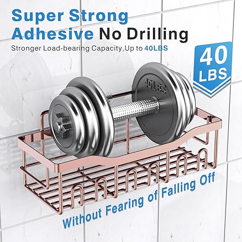 Miniatura 11 de EUDELE Paquete de 5 organizadores de ducha de acero inoxidable a prueba de óxido, organizador de baño adhesivo sin taladros con gran capacidad, Oro