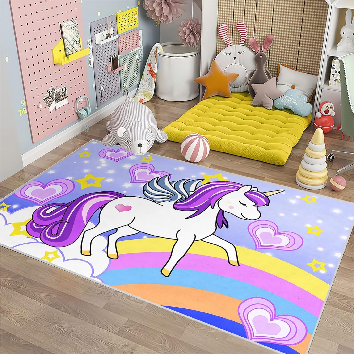 ASLIKEA Unicorn Rugs for Girls Bedroom Colorful Rainbow