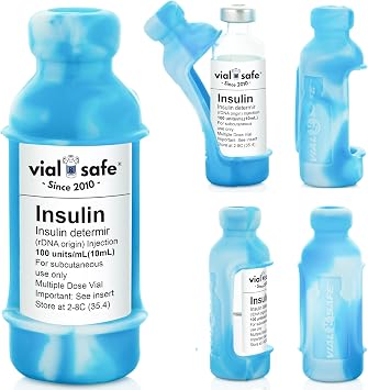 VIAL SAFETM | Fits Lantus, Admelog, Apidra | Insulin Vial Protector Case | Secure 10mL Bottle Protector & Cover | 2-Pack | Tie Dye Blue