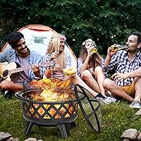 Vista 7 de SINGLYFIRE - Hogueras de 30 pulgadas para exteriores con parrilla, hoguera de leña al aire libre grande, cuenco de acero para fogata para patio