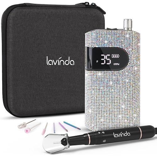 Professional Rechargeable Nail Drill Machine, Lavinda Diamond 35000RPM Electric Nail File Cordless Portable Nail Drill with Coreless Motor for Acrylic Nails, Manicure Pedicure Tool, Crystal Diamond