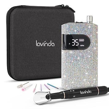 Professional Rechargeable Nail Drill Machine, Lavinda Diamond 35000RPM Electric Nail File Cordless Portable Nail Drill with Coreless Motor for Acrylic Nails, Manicure Pedicure Tool, Crystal Diamond
