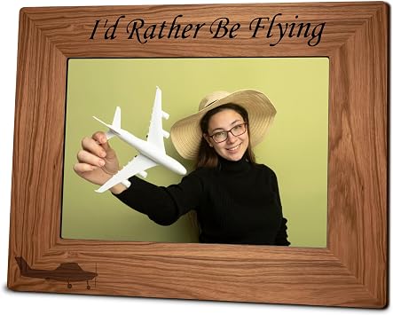 5"X7" Photo Wooden Frame - ID Rather Be Flying - Pilots Theme Wood Picture Frame, Wood Rustic Airplane Frame Gifts For Man & Woman, Farmhouse Home & Office Tabletop Display Horizontal- A08
