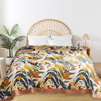 Boho Throw Blanket for Bed - 100% Pure Cotton Ultra Soft Rustic Quilt - Farmhouse Decor Bed Blankets, All Season Rustic Throw for Sofa Couch Chair60"80", Floral Sea
