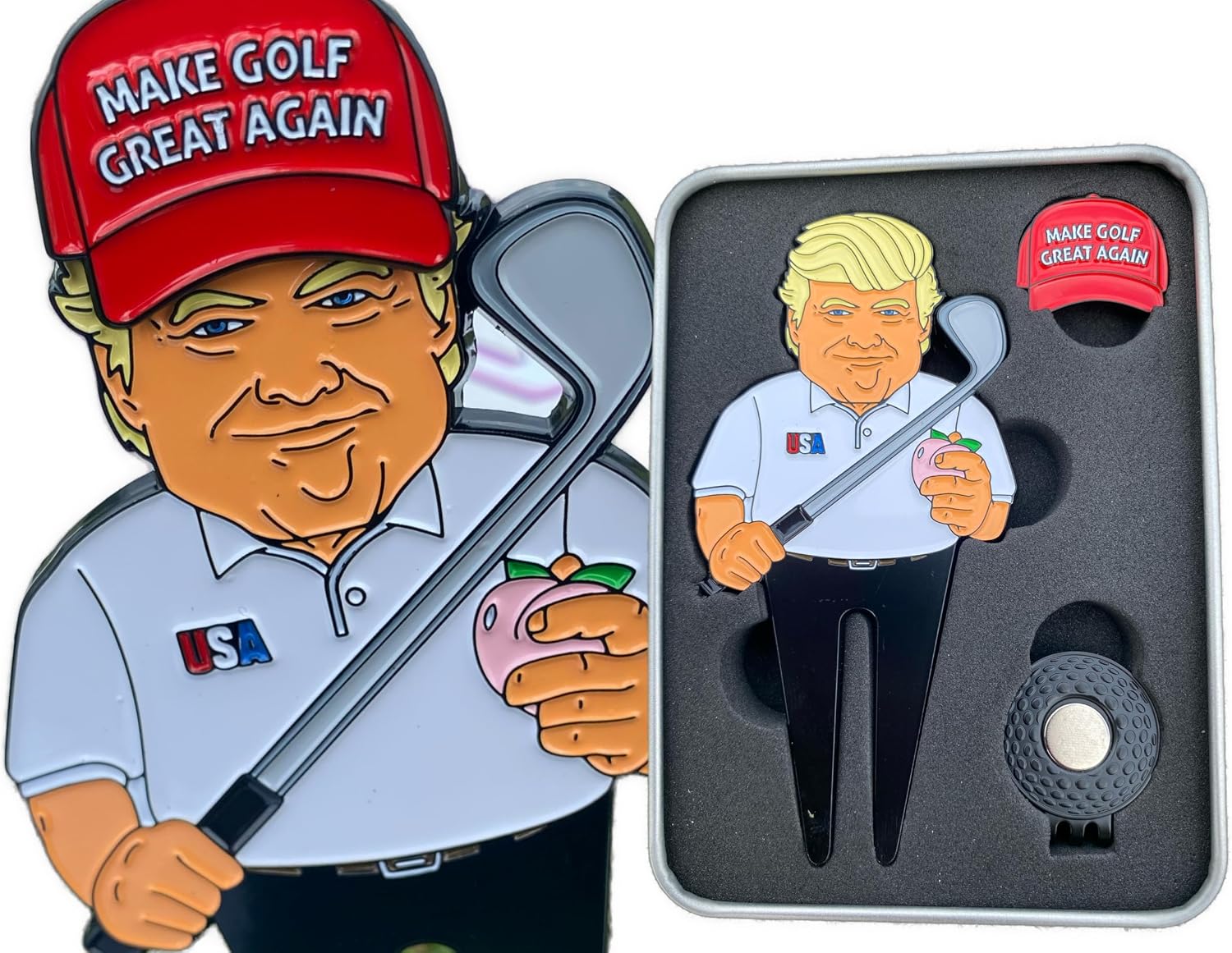 Golf Divot Tool Gift Set W/Magnetic Ball Marker and Hat Clip,MAGA