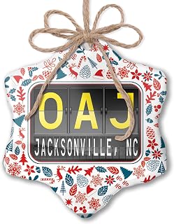 Christmas Ornament OAJ Airport Code for Jacksonville, NC Red White Blue Xmas