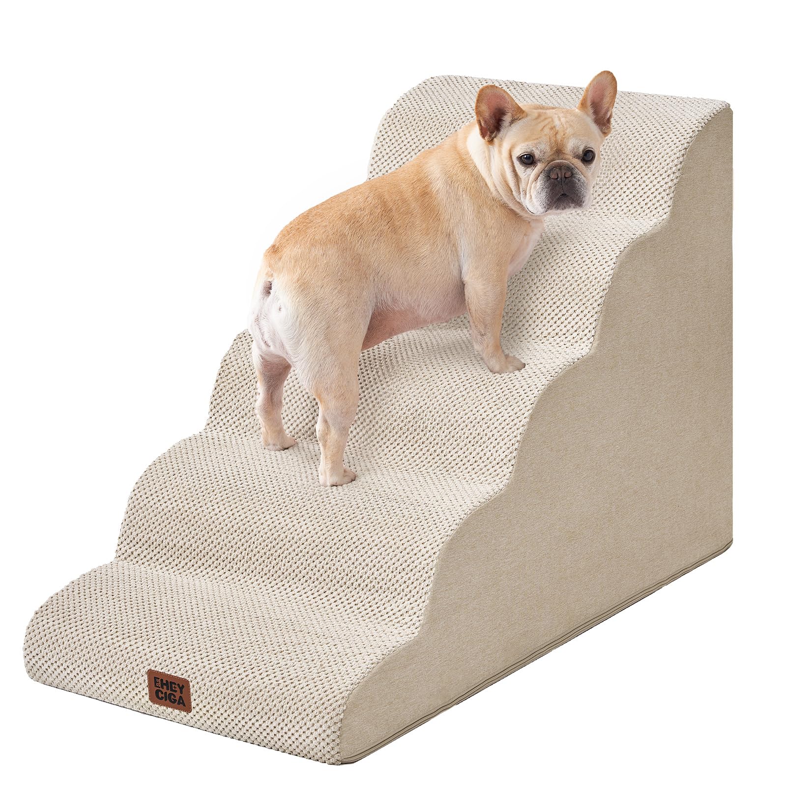 EHEYCIGA Curved Dog Stairs Ramp for High Beds, 5-Step Extra Wide Dog Steps for Small Dogs and Cats, Pet Stairs for High Bed Climbing, Non-Slip