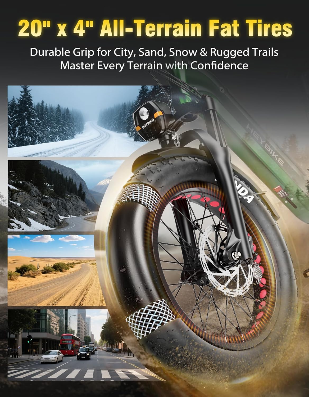 Heybike Ranger 20"x4.0" Fat Tire Folding Electric Bike for Adults, 1200W/1800W Peak Motor, 28/32MPH, up to 55/90 Miles Range, UL2849 Certified Removable Battery for Commute Beach Mountain Snow E Bike