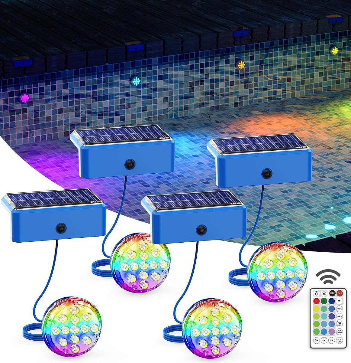 Skairipa Solar Pool Lights with Remote, Submersible Pool Lights 4 Pack | IP68 Waterproof 16 Colors Underwater Solar Powered LED Pool Lights for Above Ground Inground Pool, Pond
