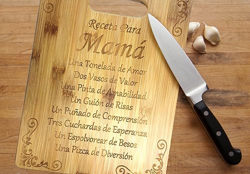 Miniatura 3 de Receta Para Mama Recipe Mom (Español) Tabla de cortar de bambú grabada con láser - Regalos para él, para ella, para niños, para niñas, para marido,