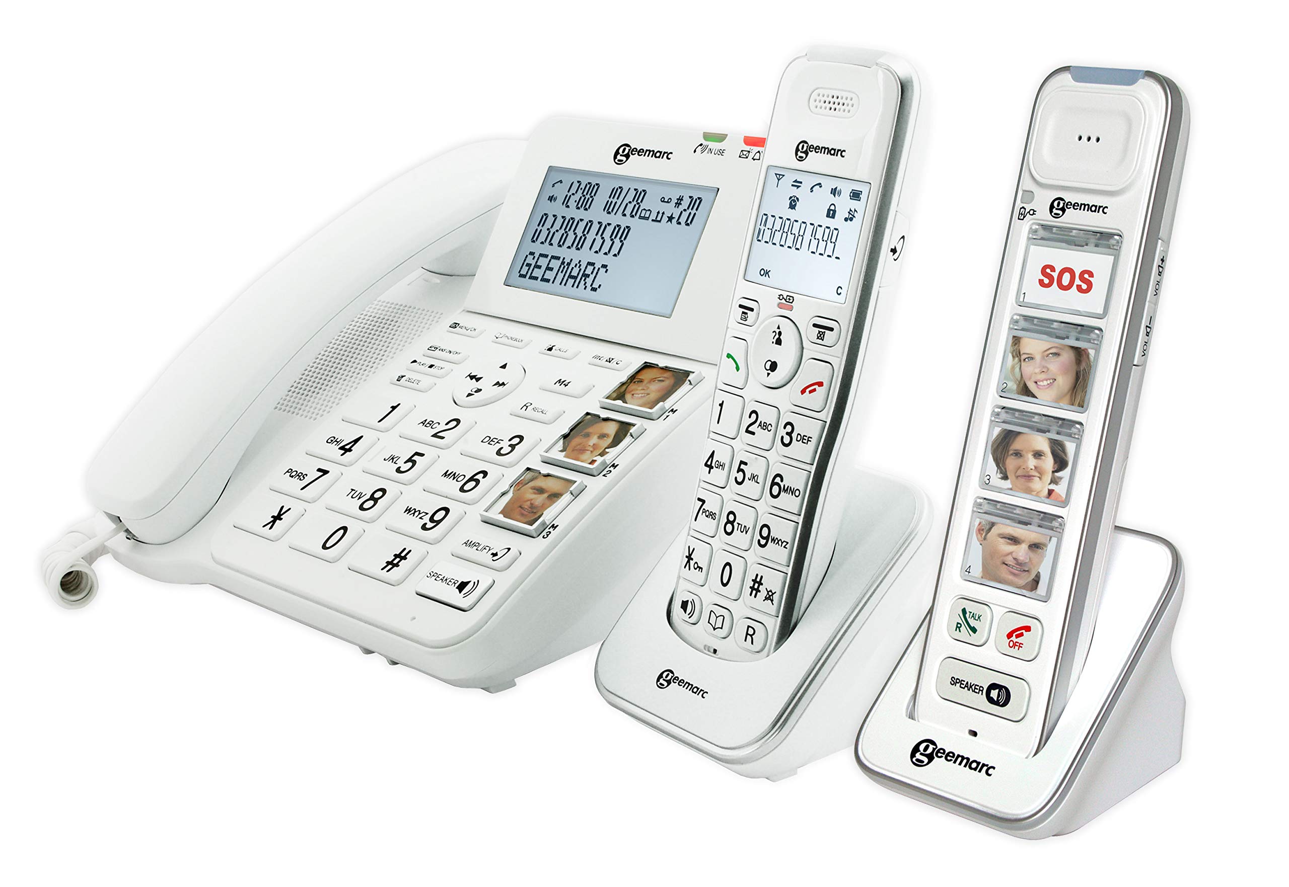 Geemarc Teléfono con Cable para Personas Mayores, Paquete Senior 295, Contestador Automático con Voz/Versión Alemana, Botones de Foto, Blanco