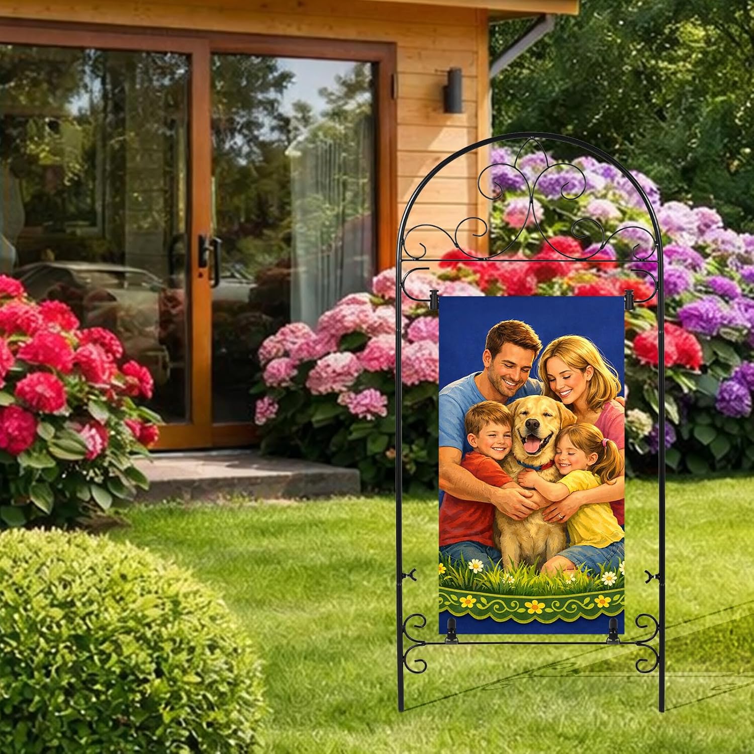 Garden Flag Holder Stand Yard Flag Holder Metal Flag Stand Outdoor Flag Pole Holder for Outside House Seasonal Garden Flag Stake for Lawn Holiday Decor