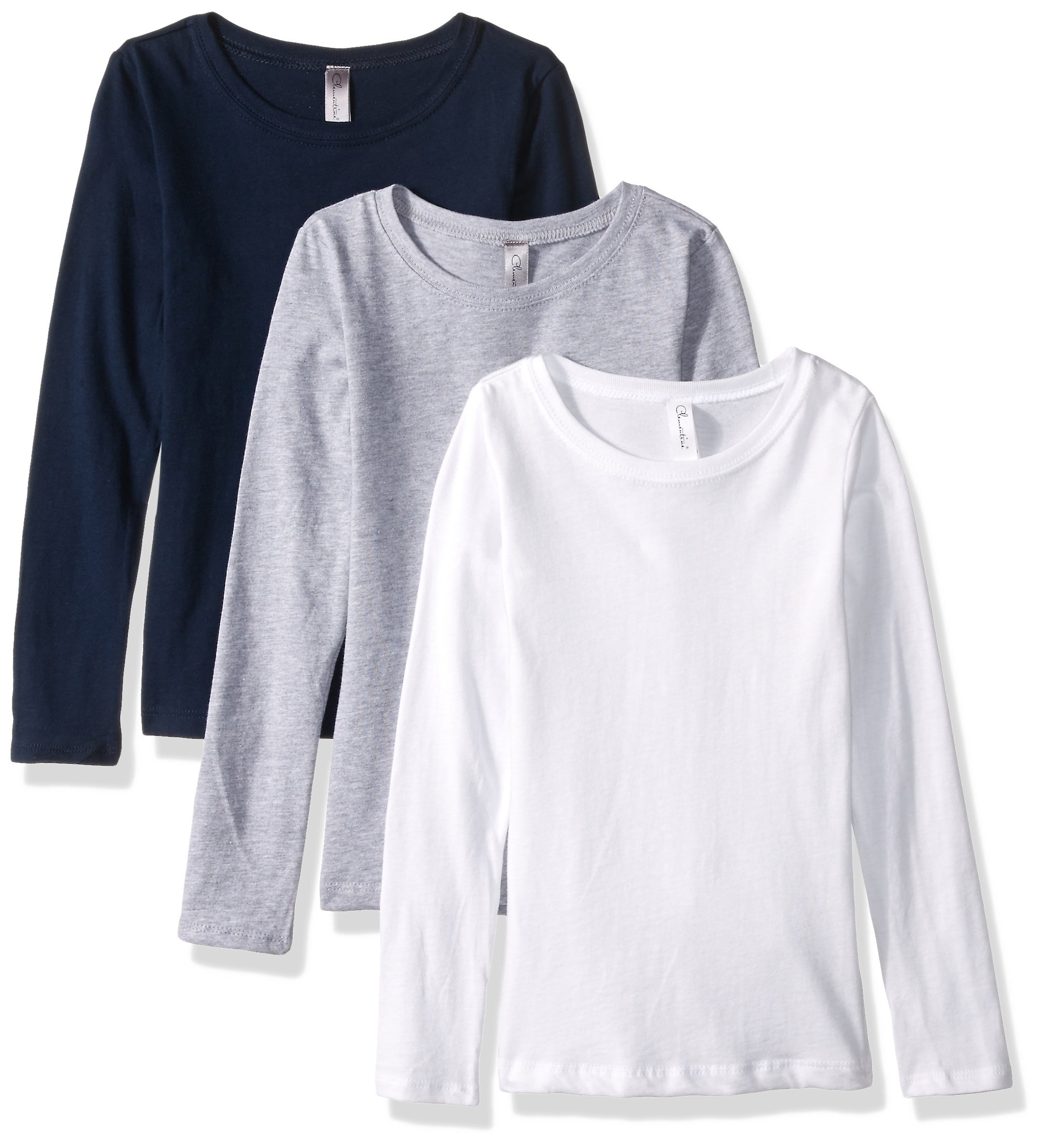 3-Pack Big Girls Tween Youth Crew Neck Long Sleeve T Shirts