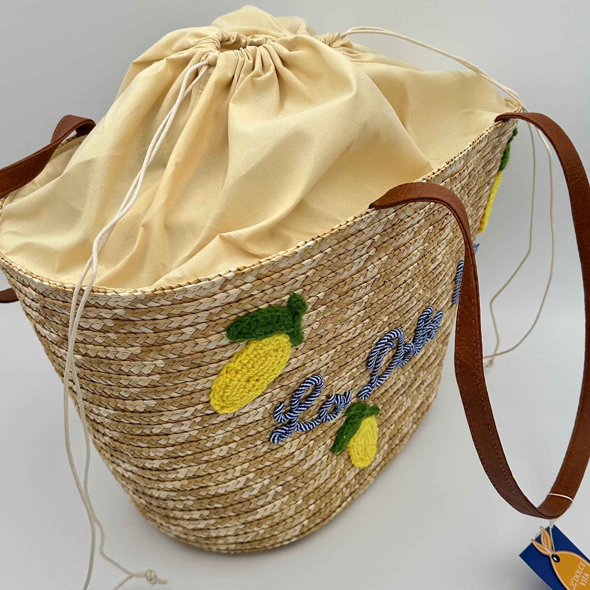 Bolsa de paja con bordado de limones, cesta mar con asas, 57 x 33 x 24 cm - BAG 207