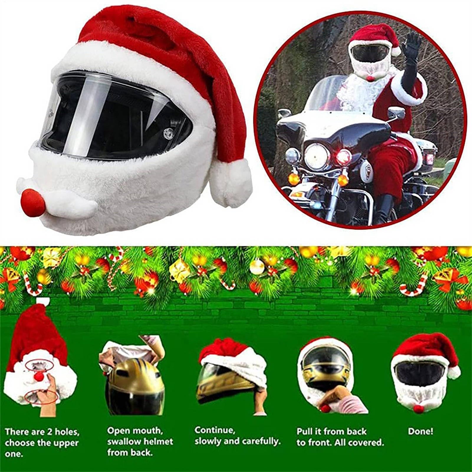 na Kask Motocyklowy - Świąteczne Akcesoria Motocyklowe Do Zabawnych Jazd - Okolicznościowe Nakładki Na Kask Czapka Mikołaja | Dla Jazdy Motocyklem I Rowerem Zimą Dla Kobiet I