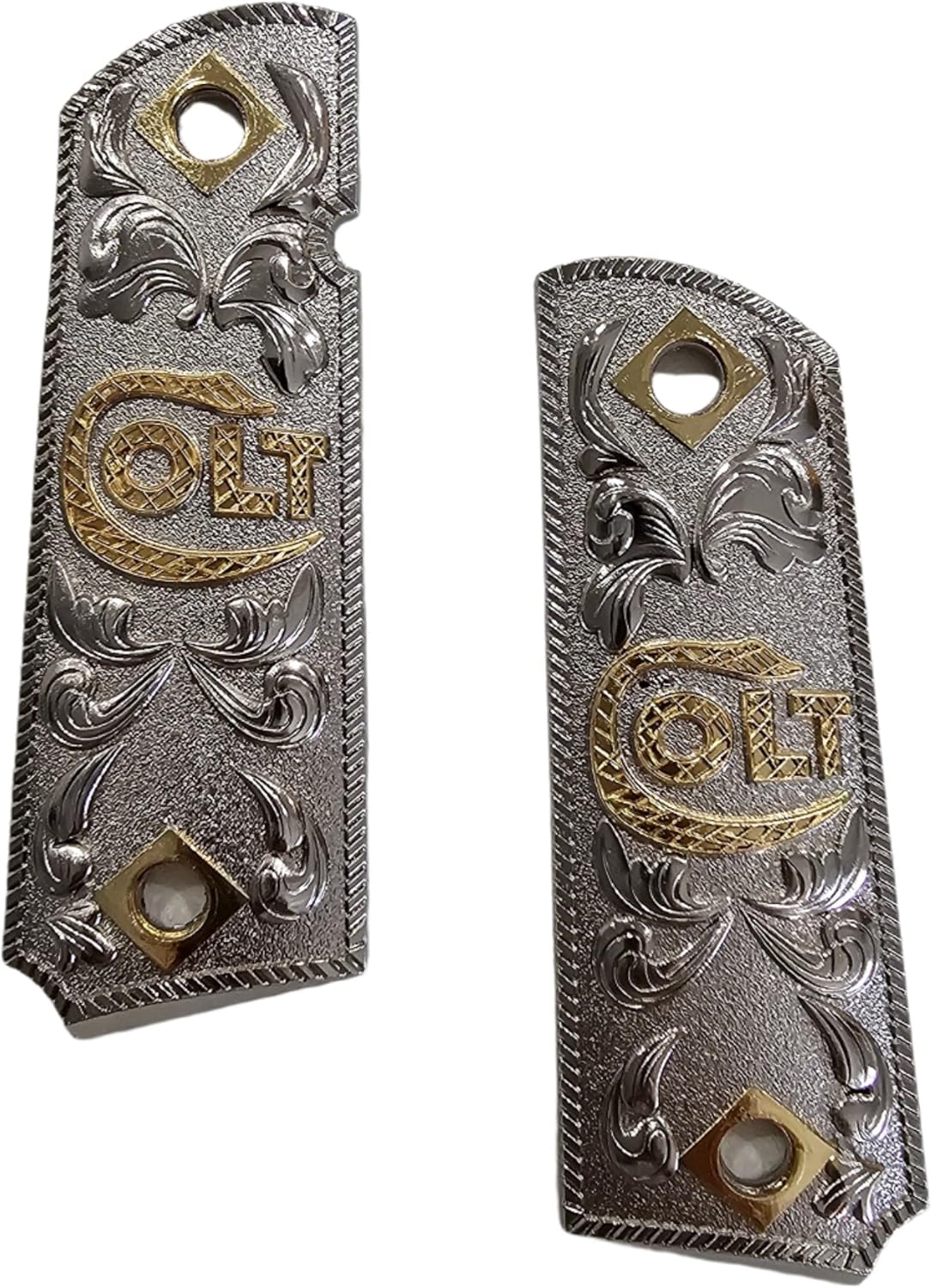 New COLT 1911 Custom Grips Full Size Grips Ambi COLT Rampant Nickel Gold Metal