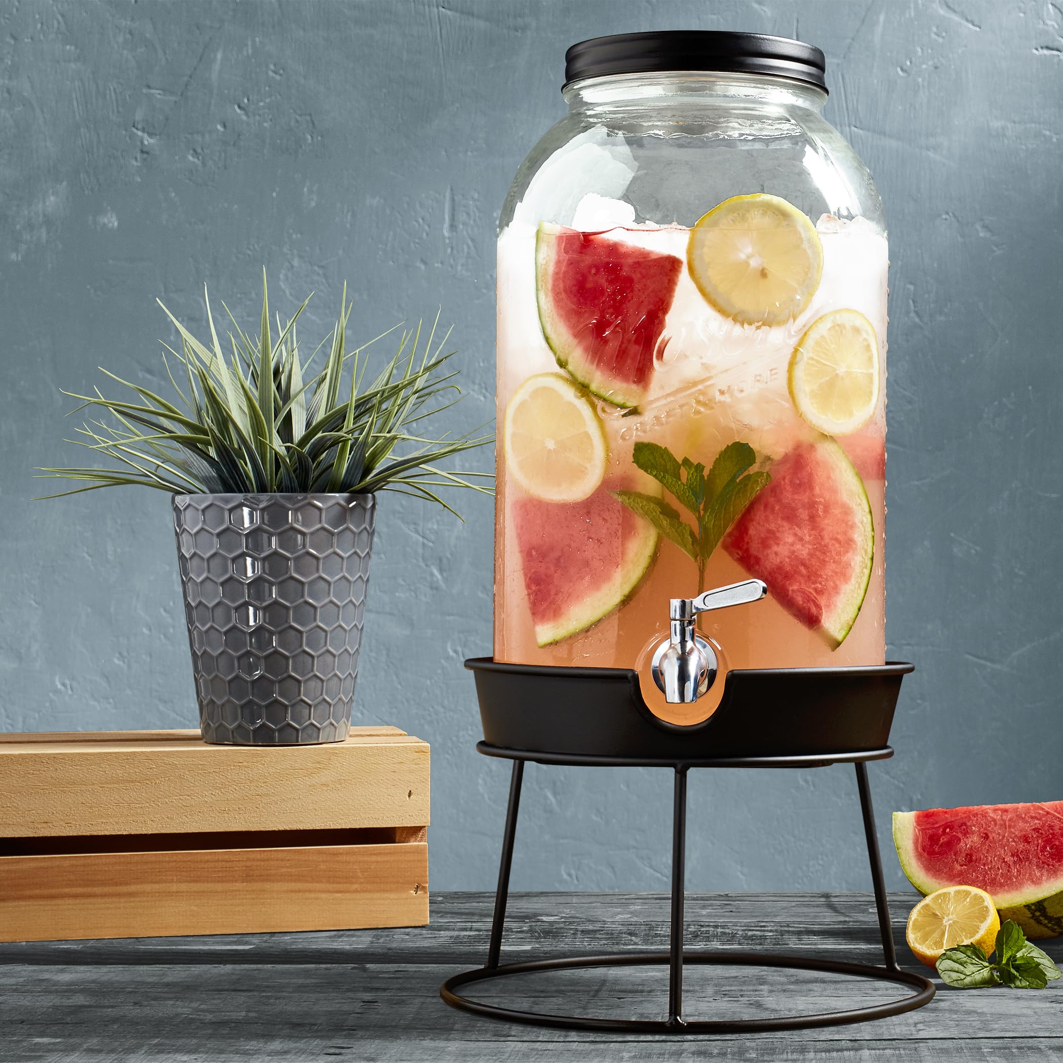 MASON CRAFT & MORE Getränkespender aus Glas, 2,9 Liter mit Metallgestell