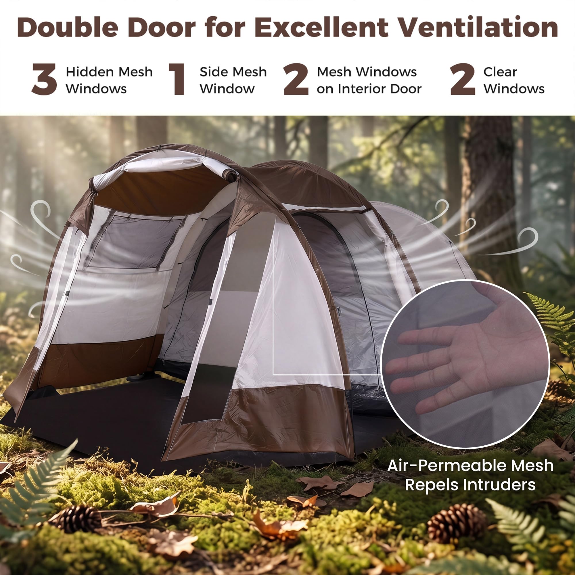 HOMASIS Tente de Camping avec Auvent 4-6 Personnes pour Famille, Tente Tunnel avec Salon et Porche, Sac de Transport, pour Camping, Voyage, 450 x 330 x 202CM