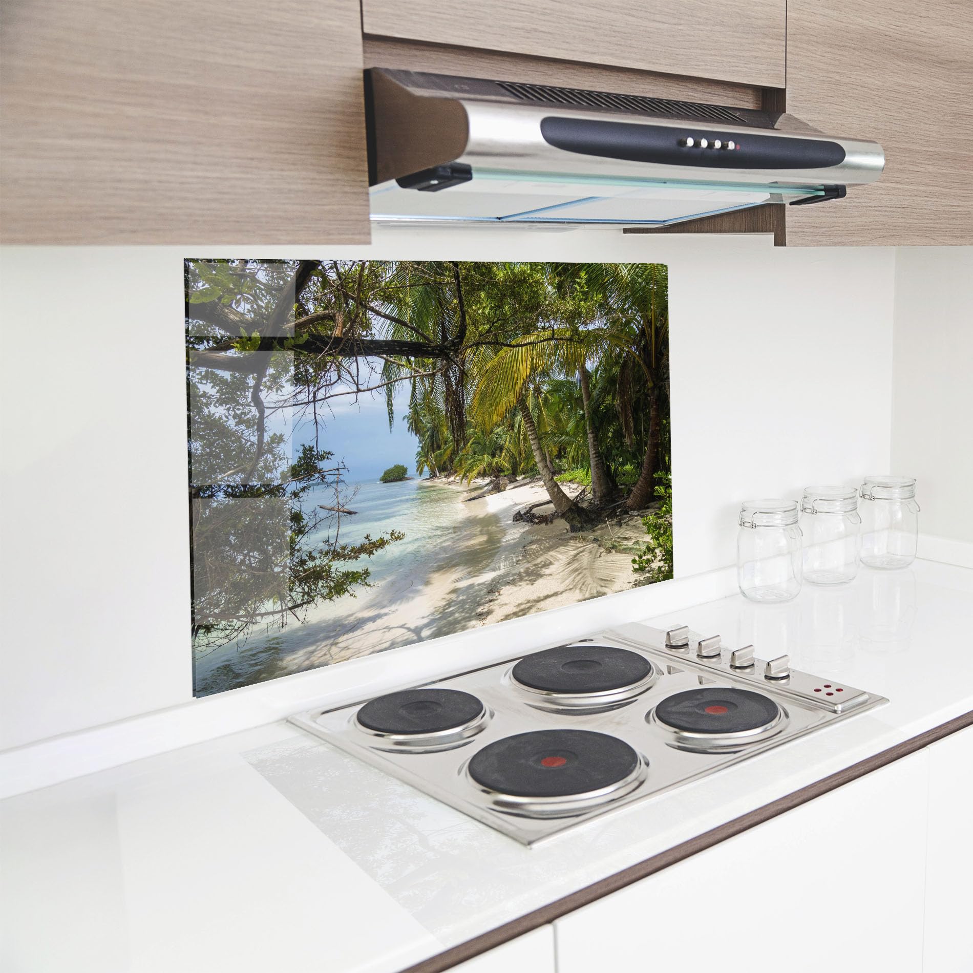 ARTHUB® Crédence de Cuisine en Verre 70x100 cm, Island Beach | Protection Contre Les éclaboussures, Revêtement Mural en Carreaux, Plaque en Verre, Verre trempé, Paysages, Plages