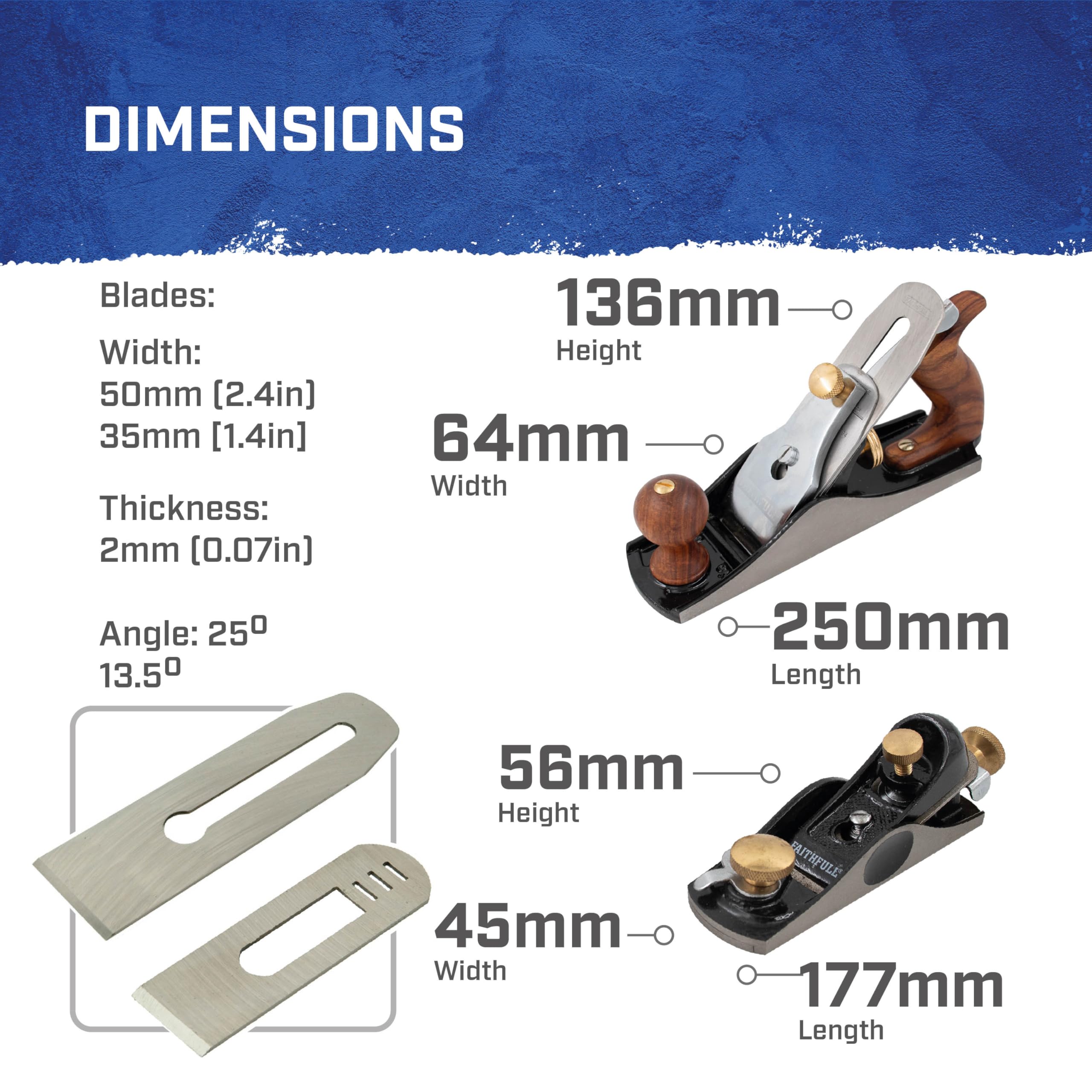 Coffret de rabots Faithfull n° 4 et n° 6012 dans un coffret – Rabots à main en fonte usinés avec précision pour le lissage, l'ébarbage, le travail du bois de bout et le travail du bois