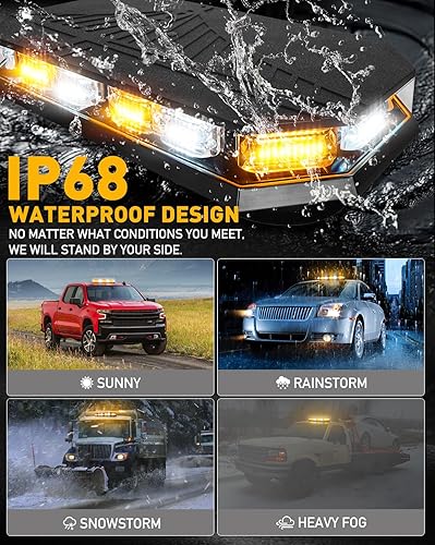 Miniatura 5 de HLauto Barra de Luces Estroboscópicas de Emergencia para Techo 406D, 102 LED Ámbar Blanco Mini Baliza de Seguridad Intermitente de Advertencia Luces