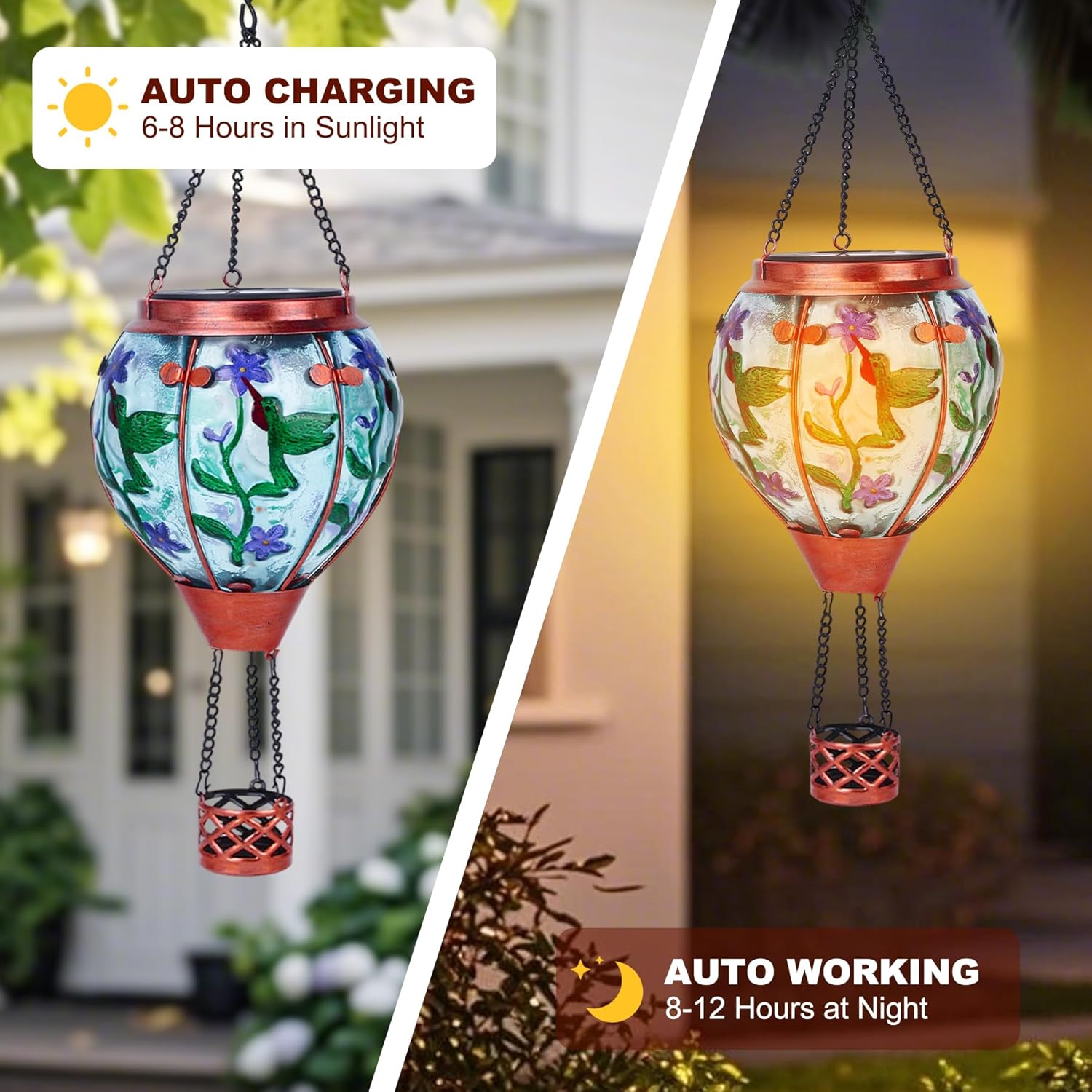 Hummingbird Solar Hot Air Balloon Lantern,Outdoor Decor with Flame Lights Waterproof, Hanging for Garden Yard Patio, Unique Gifts for Women Mom Grandma for Christmas