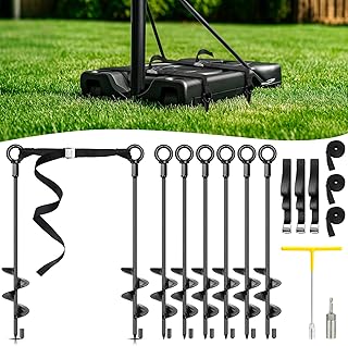 Tinnmao Basketball Hoop Anchor Tie Down Kit High Wind, 18'' Heavy Duty Steel Basketball Goal Anchors with Adjustable Straps for Secure and Durable Court Setup for Mounting Trampoline